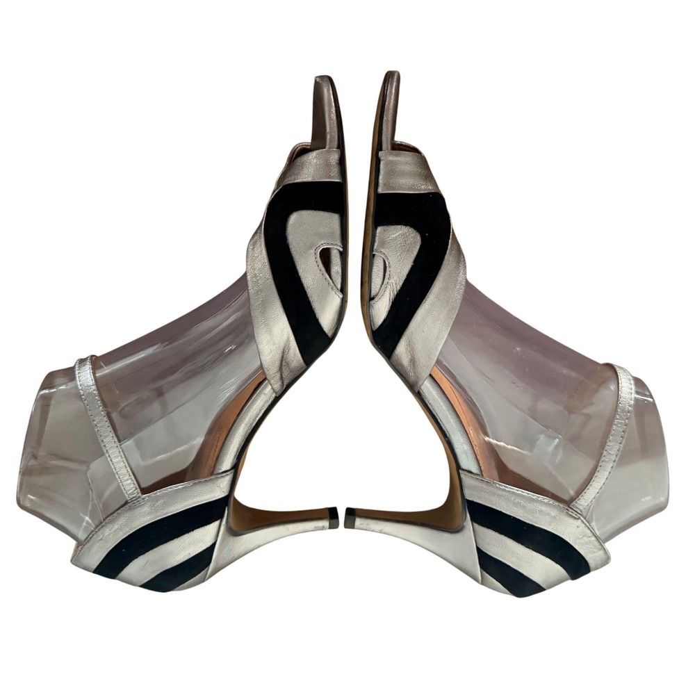 Corso Como Silver and Black Peep-Toe Heels with Clear Panels